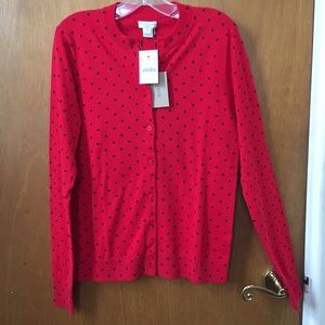 NWT J Crew Red and Navy Polka Dot Cardigan