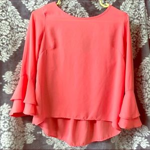 Coral long sleeve blouse with open back