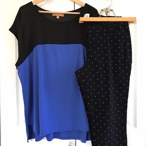 Ellen Tracy blue & black short dolman sleeve top