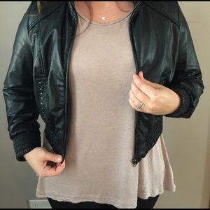 Faux leather bomber jacket