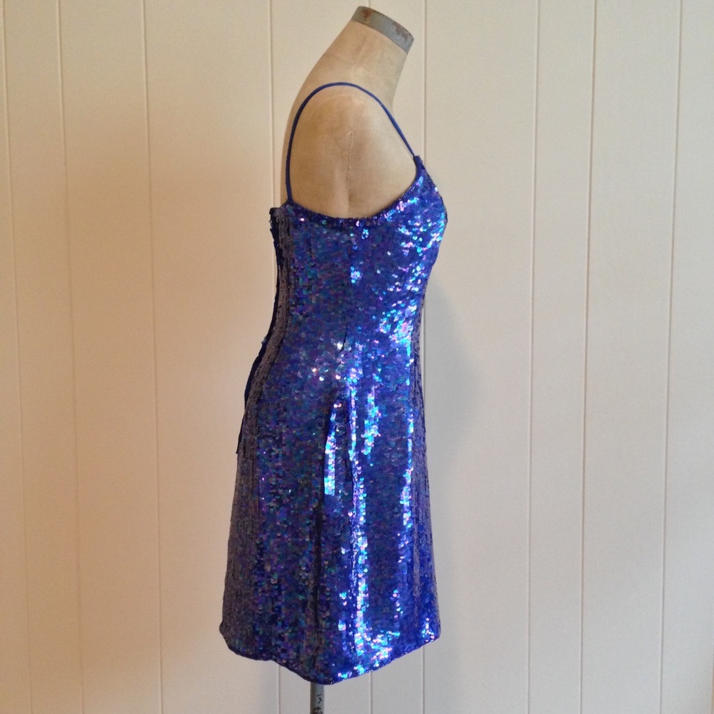 ‼️SOLD‼️ VINTAGE l Blue Sequin Cocktail Dress XS - Picture 4 of 7