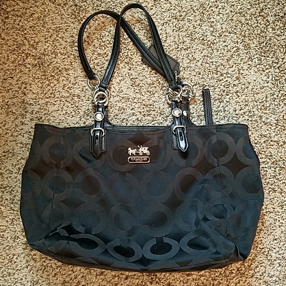 Coach Mia Op Art Sateen Leather Tote!