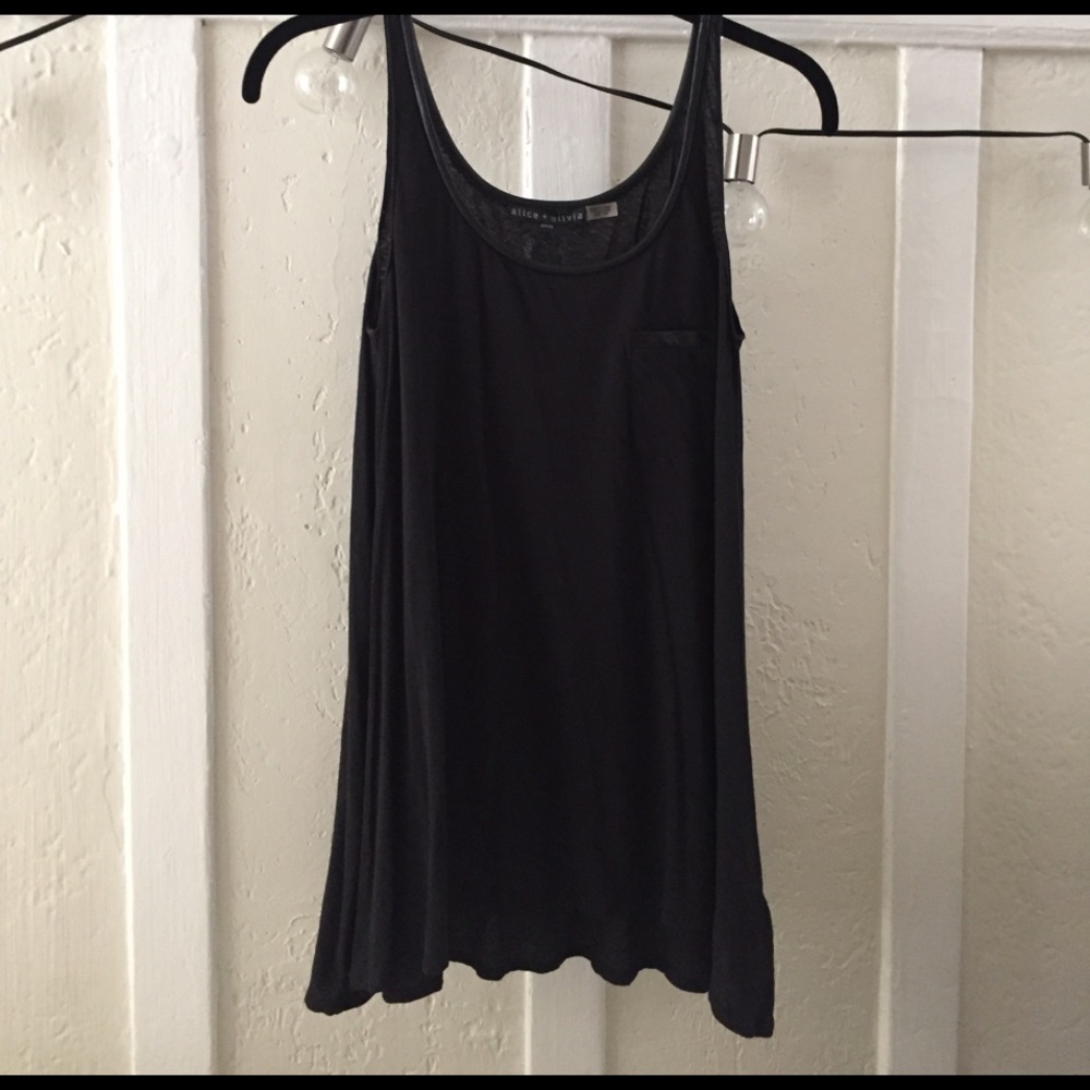Alice + Olivia Base Tank w/leather trim