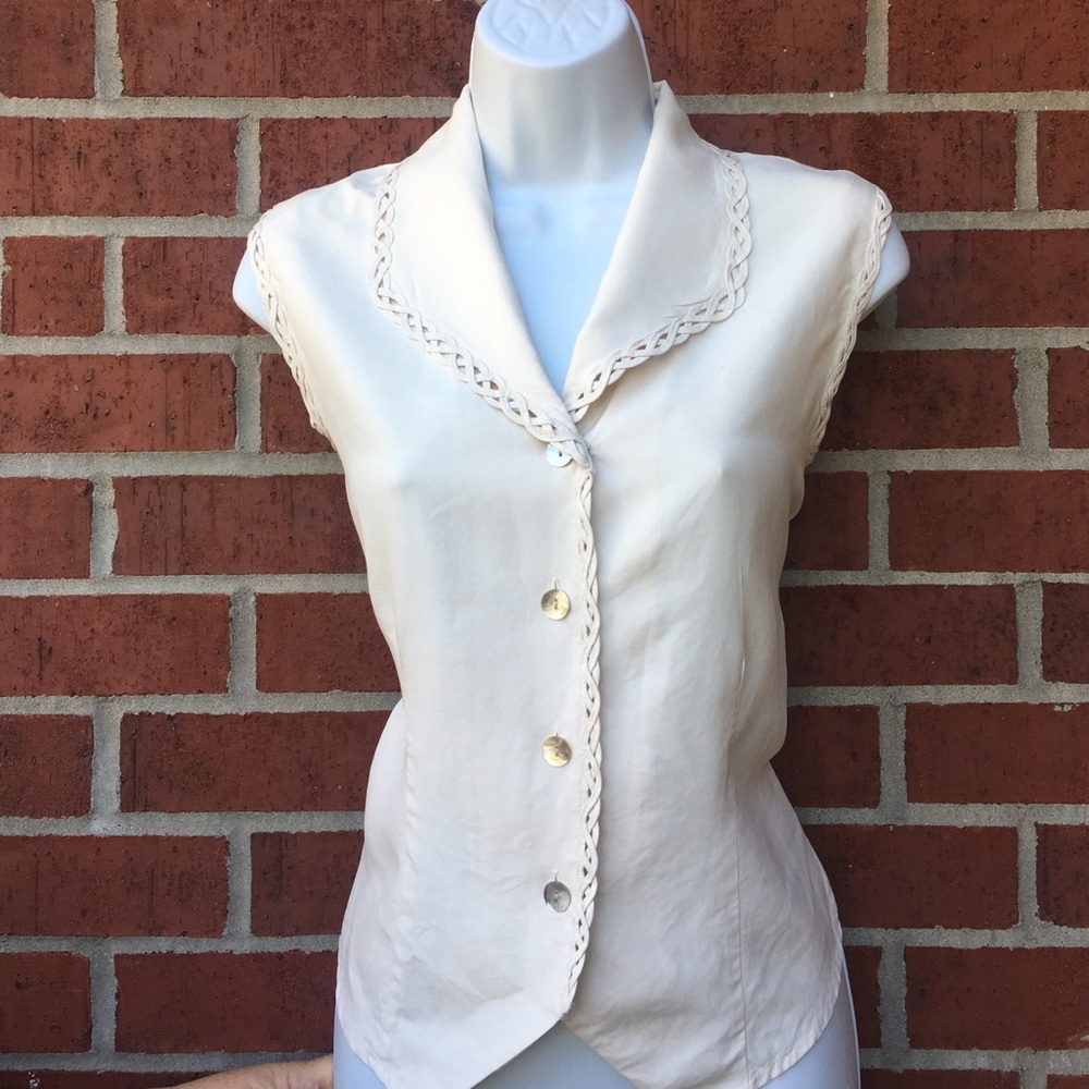 Vintage ivory braided silk blouse