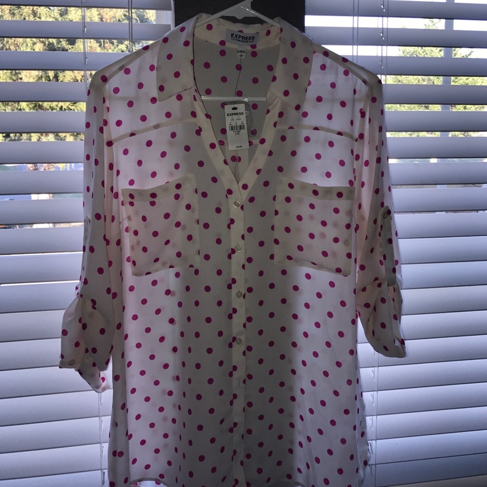 New Express blouse, large pink polka dot.