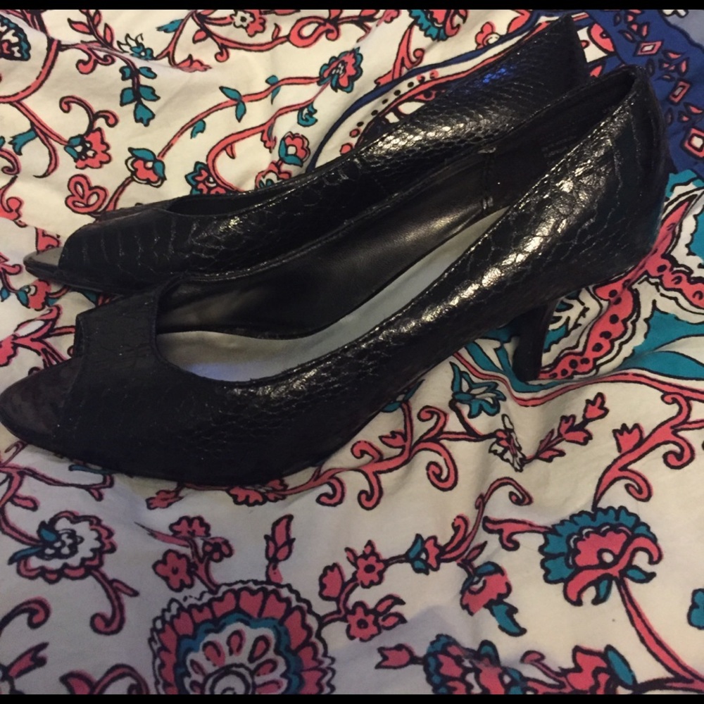 Faux Snakeskin Black Heels