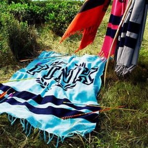 VS PINK grey and navy throw blanket / tapestry