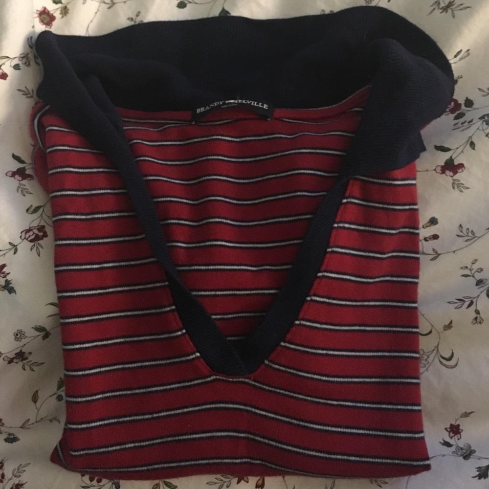 Brandy Melville Red Striped Babe Polo Top