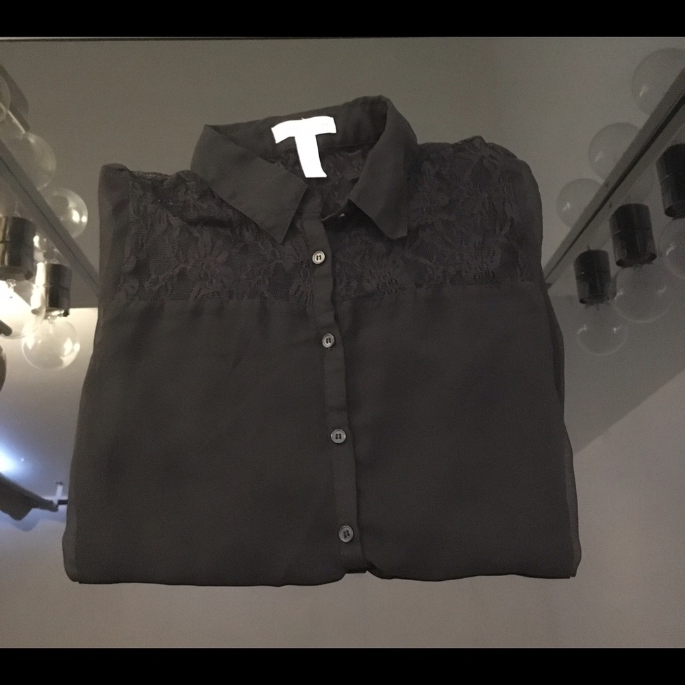 Ambiance Apparel Black Sheer Floral Detail Top