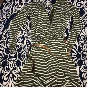 Green long sleeve stripe romper