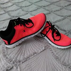 Hot pink athletic shoes