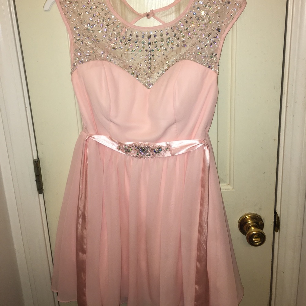 baby pink dress with gorgeous top beading