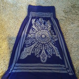 Stretch top strapless rayon dress with print.