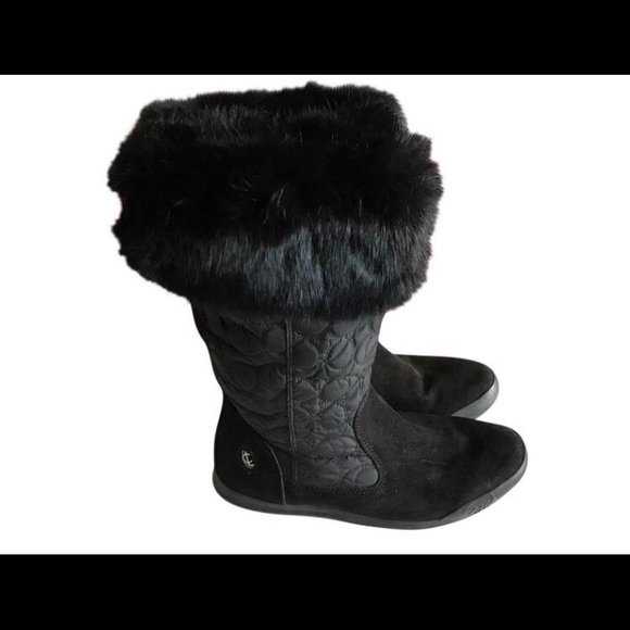 Black coach boots with fur on top!! - Picture 1 of 4