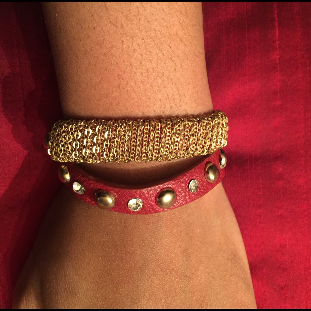 Red Leather Wrap Bracelet Gold/Silver crystal