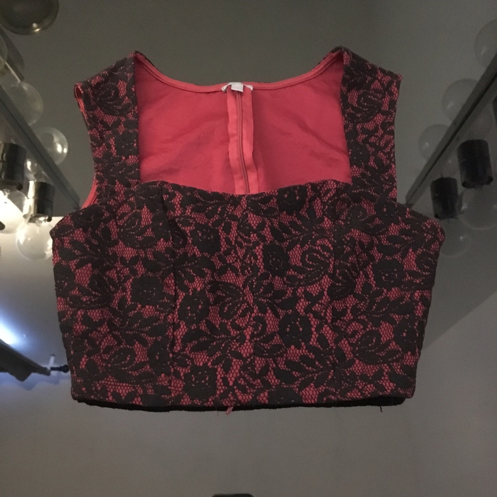 Charlotte Russe Black Burgundy Lace Crop Top