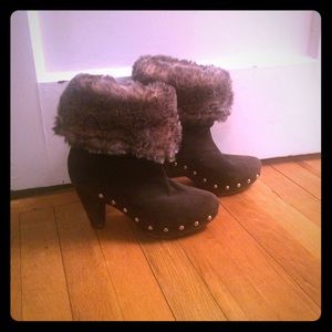 Michael Kors suede brown clog boots with trim