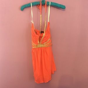 Beautiful Coral Halter Top with Gold Accent Straps