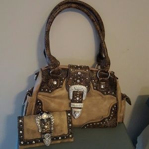 Western rhinestone purse and wallet