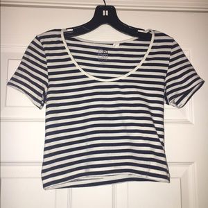 White and navy striped crop top