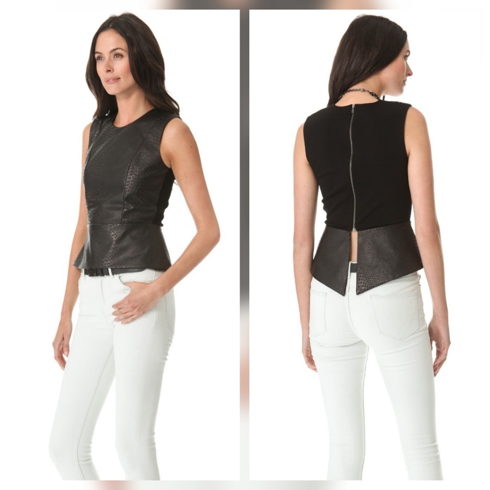 Mason by Michelle Mason Black Leather Peplum Top - Picture 3 of 7