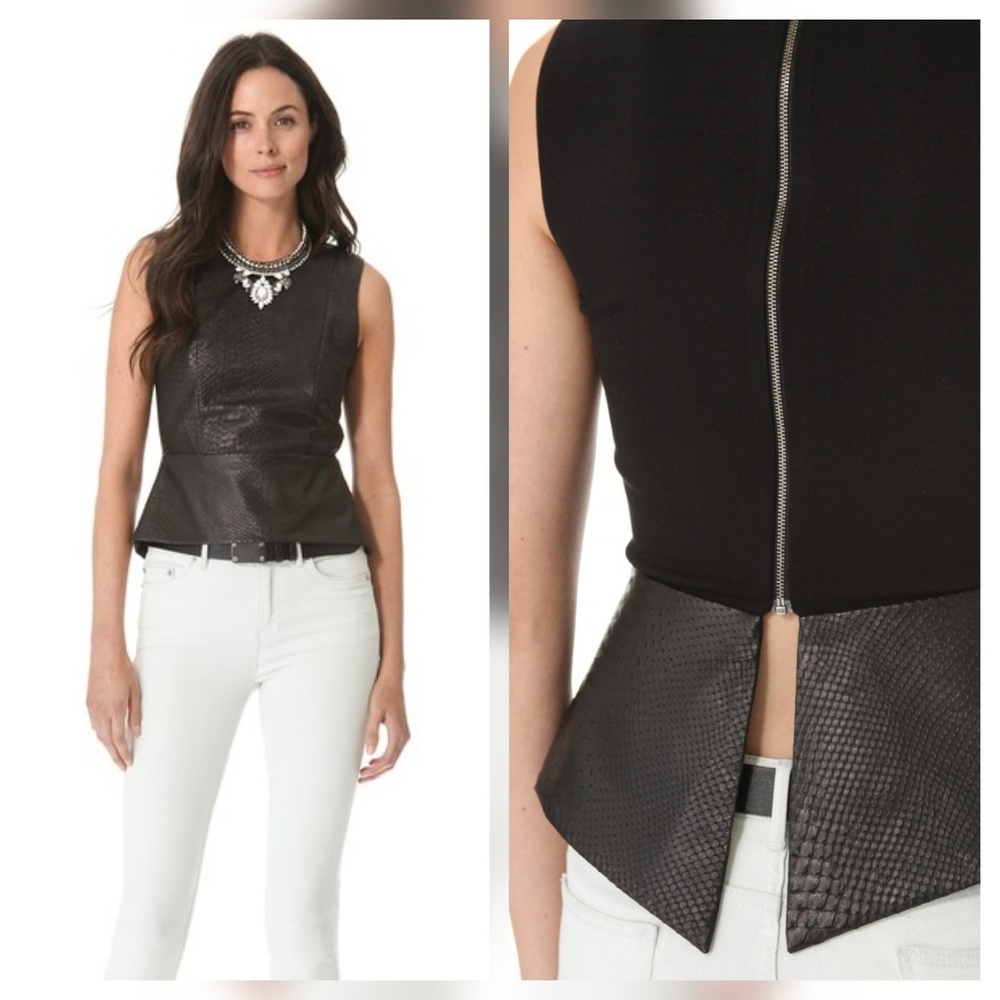 Mason by Michelle Mason Black Leather Peplum Top - Picture 4 of 7