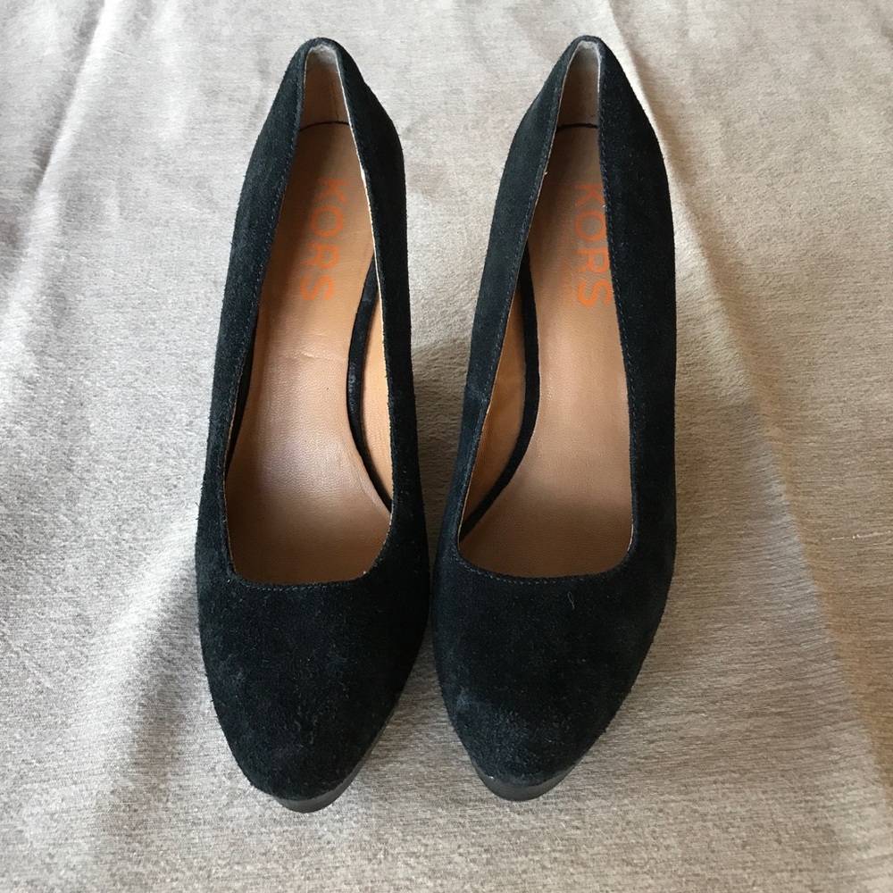 KORS by Michael Kors black suede wedges.