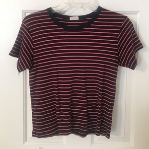 red white and blue striped tee