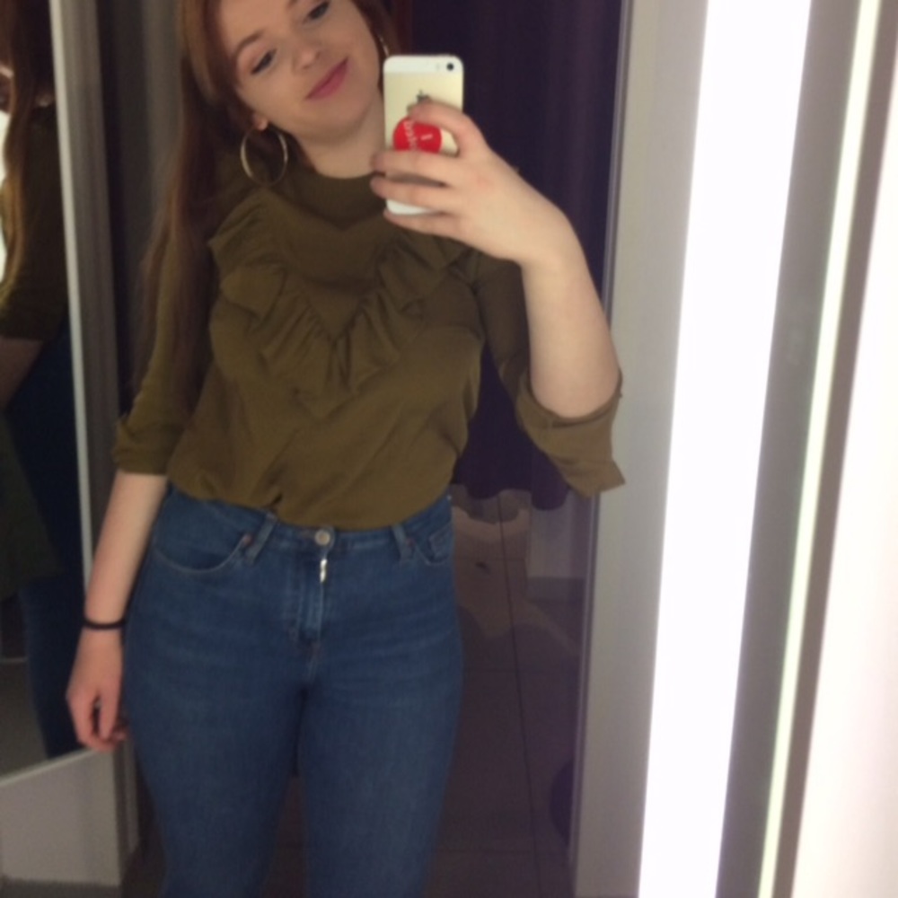 Olive green ruffle blouse!!!!