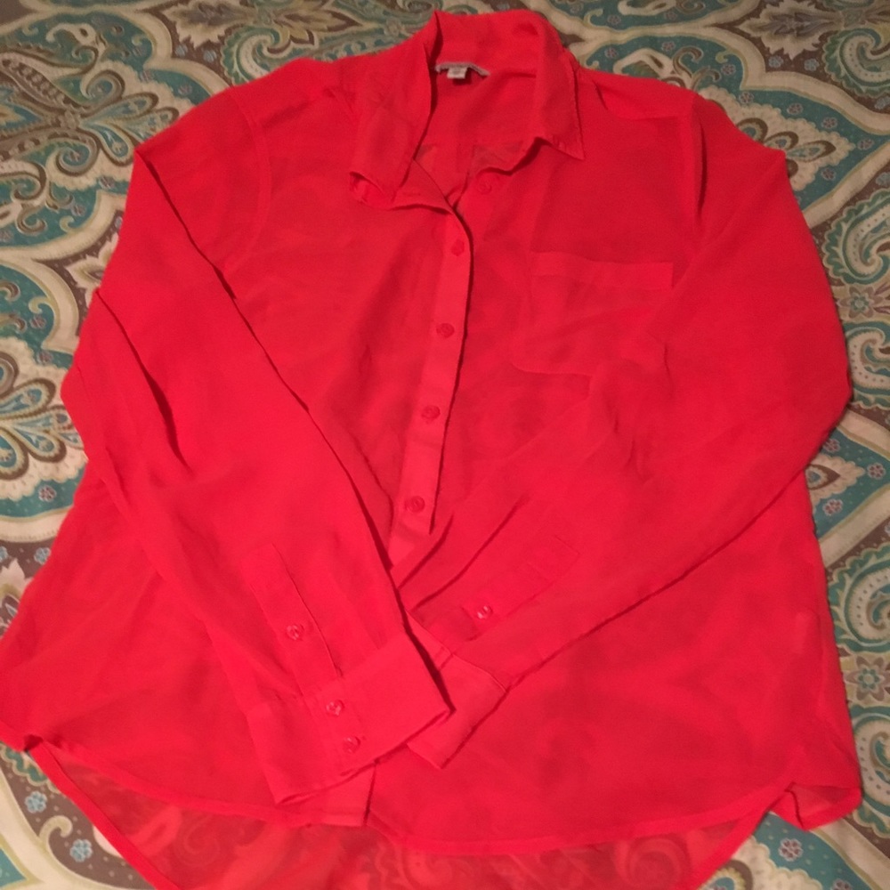 DONATING 6/25 Bright Red Sheer Blouse