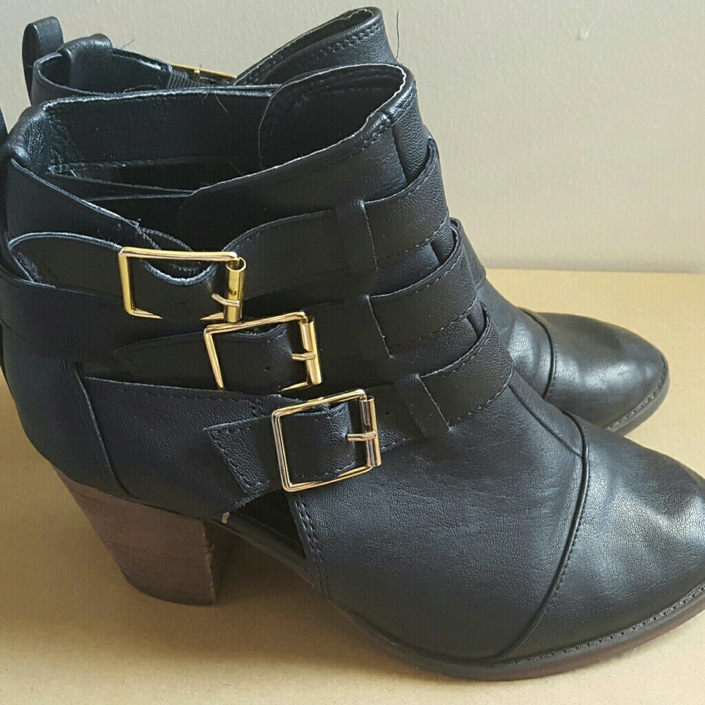 Black/Brown Booties with Gold Hardware