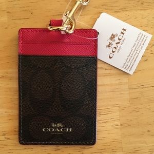 NWT Coach Signature ID Holder & Lanyard - True Red
