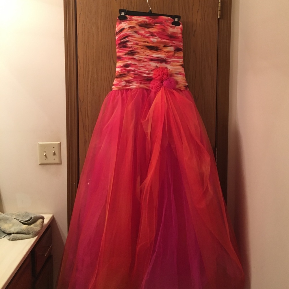 Orange and pink prom dress