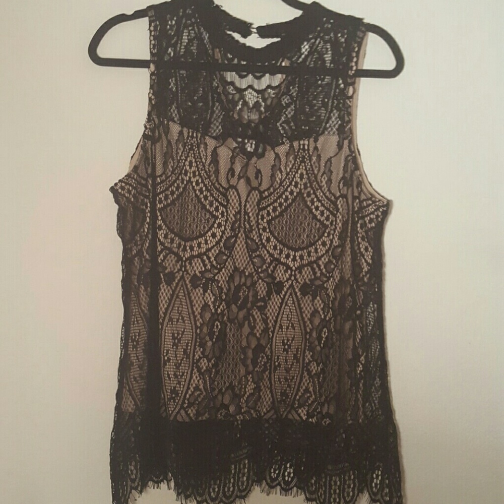 Black and Nude Lace Top