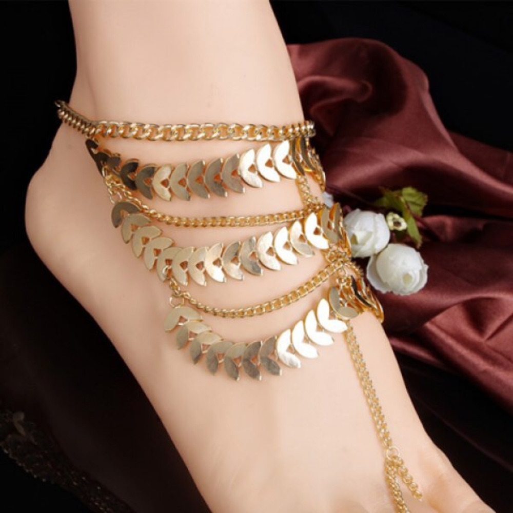 boho gold anklet barefoot sandal foot chain - Picture 2 of 5