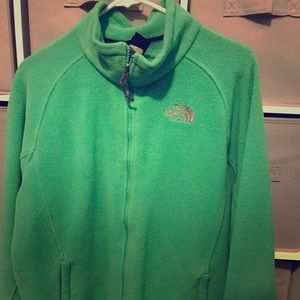 Bright Green Fleece Material North Face Jacket