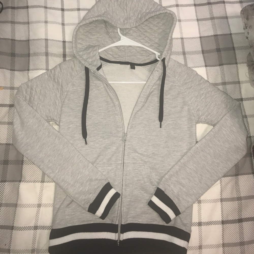 Grey with Black&white cuffs/waist hoodie.