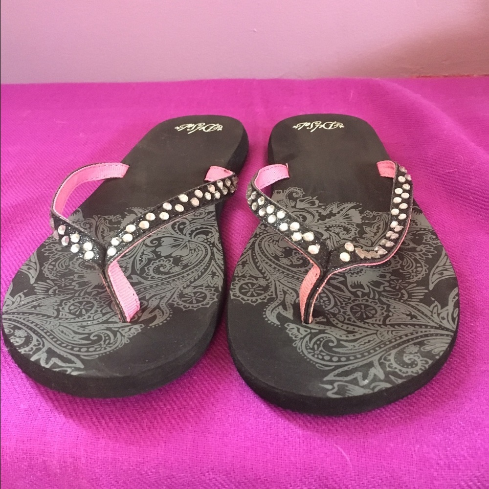 DelSol Flip Flops, Size 7, straps turn pink in sun