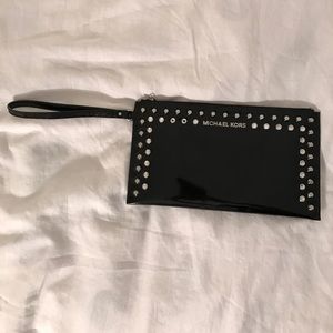 Michael Kors studded patent leather zip clutch