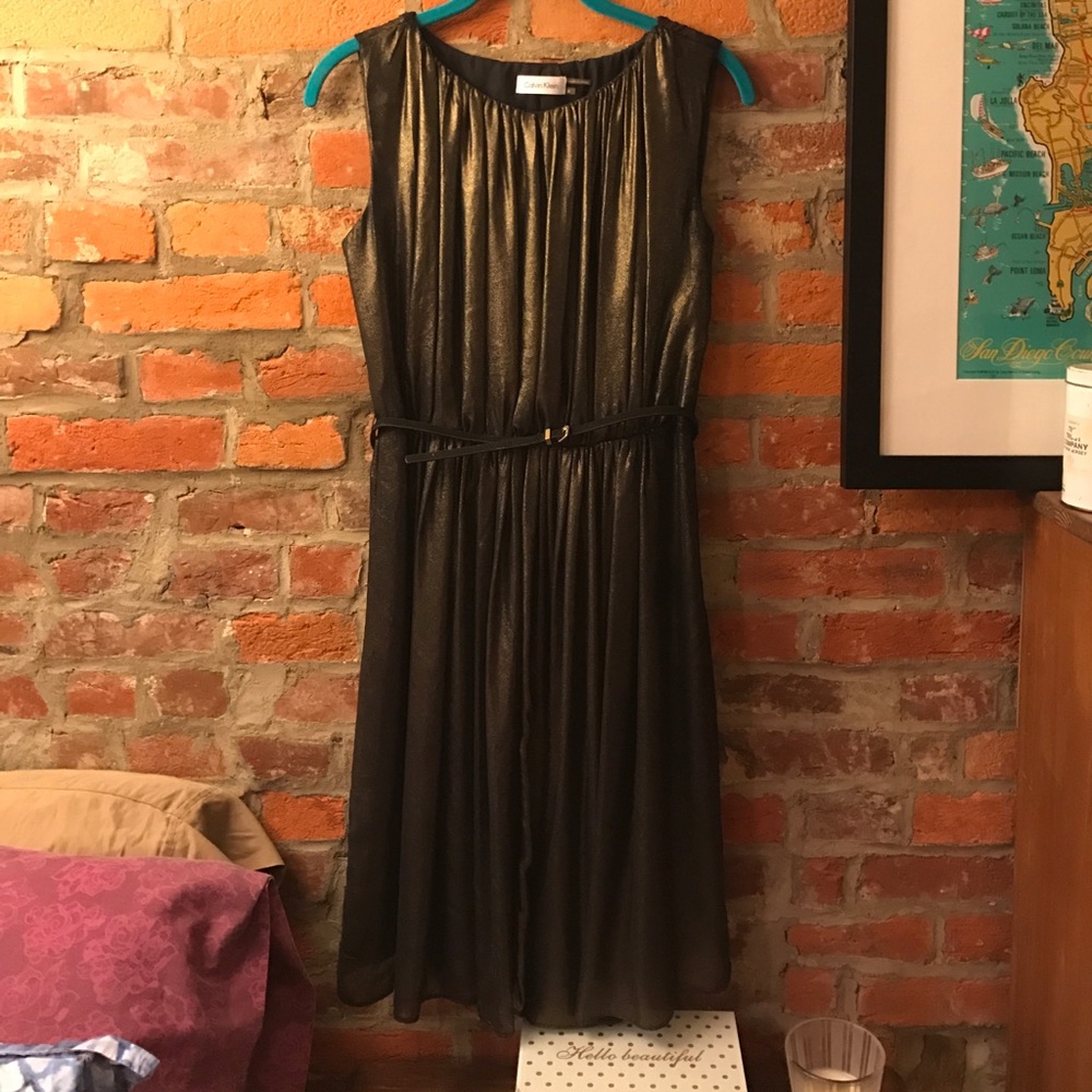 Calvin Klein size 4 black/bronze pleated dress