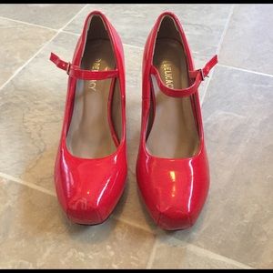 Candy apple red mary jane pumps