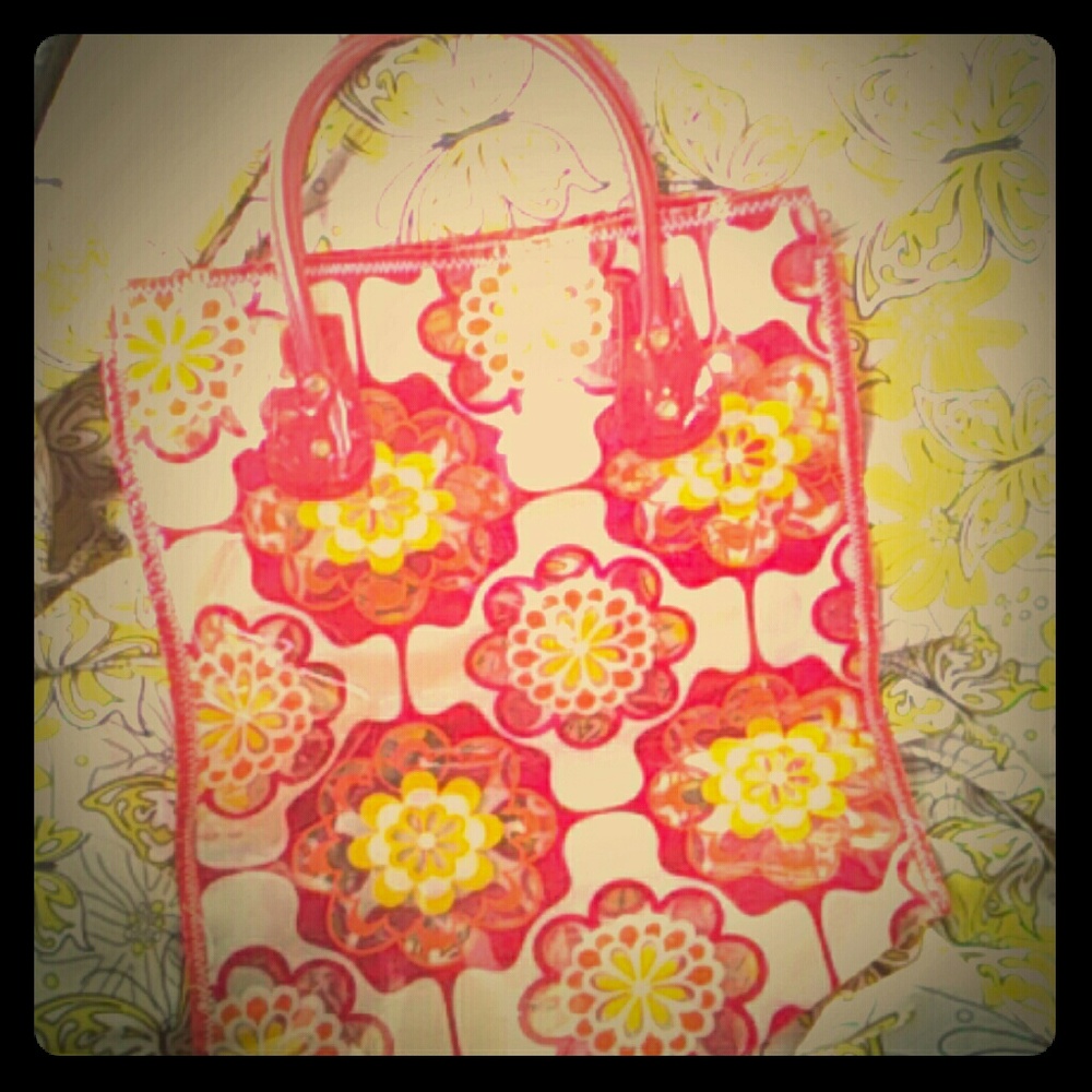 Vintage Vinyl  Flowered Tote