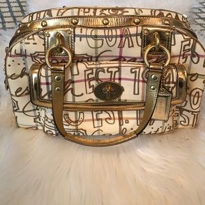 Authentic Coach gold/multi-color graffiti satchel