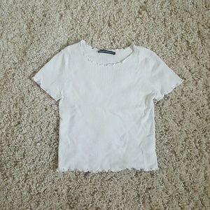 White Ruffle Ribbed Top