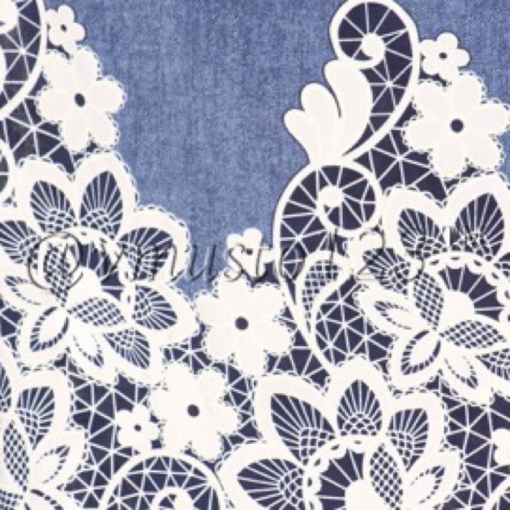 Denim Print / White Embroidered Top - Picture 3 of 3