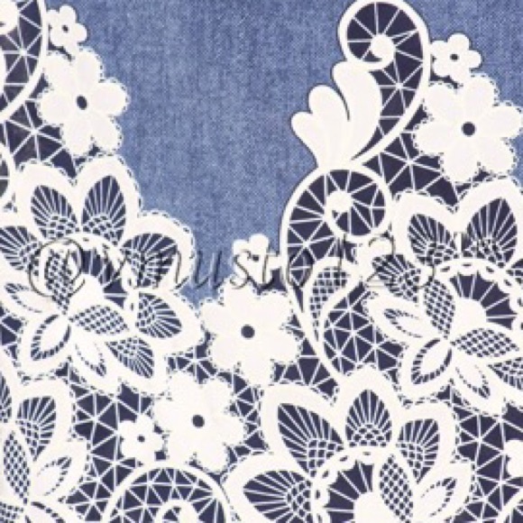 Denim Print / White Embroidered Top - Picture 3 of 3