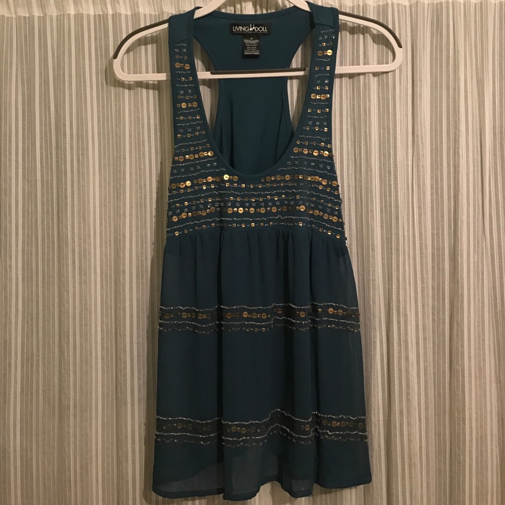 Blue and Gold Beaded Tank