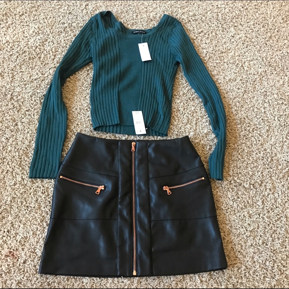 Kendall & Kylie long sleeve shirt & leather skirt