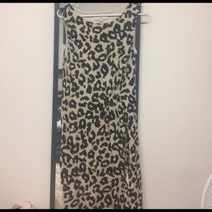 LOFT Cream and black leopard print cotton dress