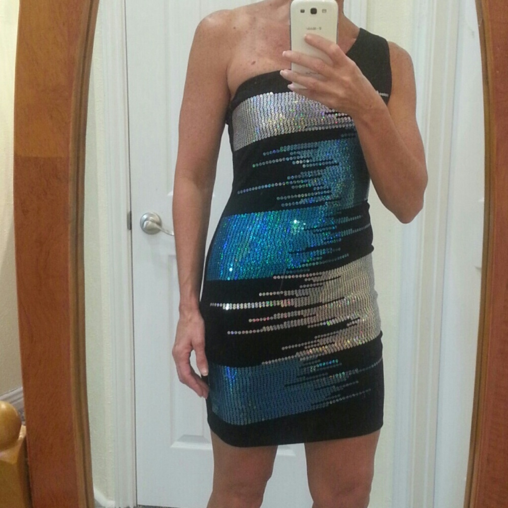 One Shoulder Sequin Mini Dress